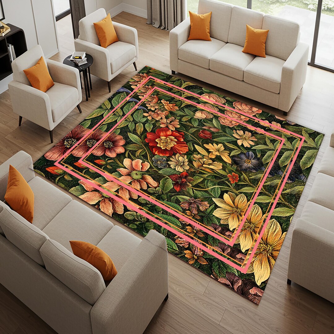 Medieval Area Rug Gothic Rose Area Rug: Medieval Damask Art, Non-slip Carpet - Etsy