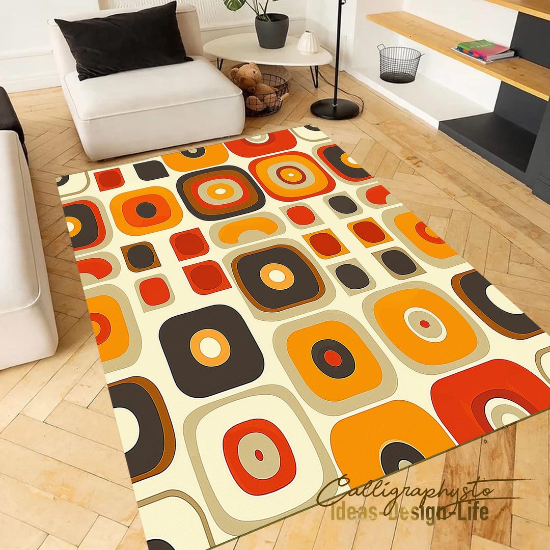 Retro 70s Geometric Area Rug, Mid Century Modern, Indoor Outdoor - Etsy