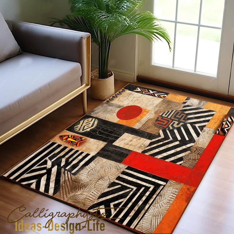 Afrocentric Rug Afrocentric Area Rug | Safari Ethnic Print, Tribal Bedroom Carpet ...