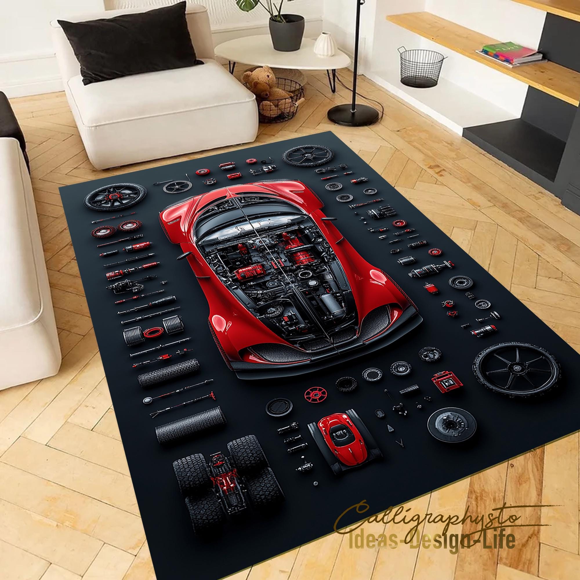 Bugatti Chiron Exploded View Rug: Kids Car Play Mat, Non-slip Base - Etsy