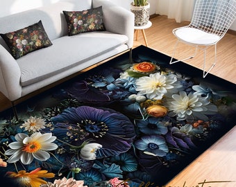Gothic Floral Area Rug: Damask Vintage Non-Slip Carpet