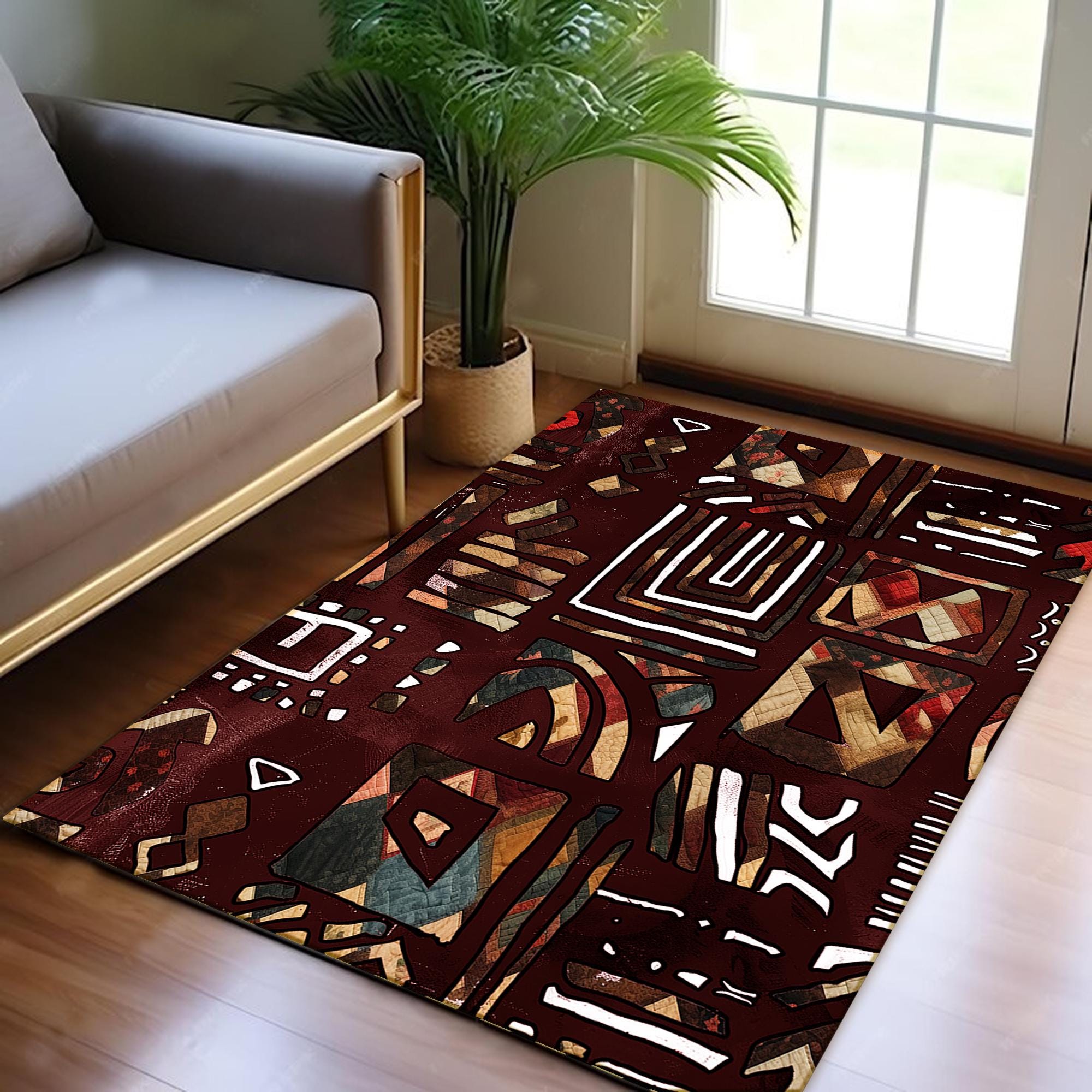Afrocentric Rug Afrocentric Area Rug | African Tribal Art, Brown Non-slip Carpet - Etsy