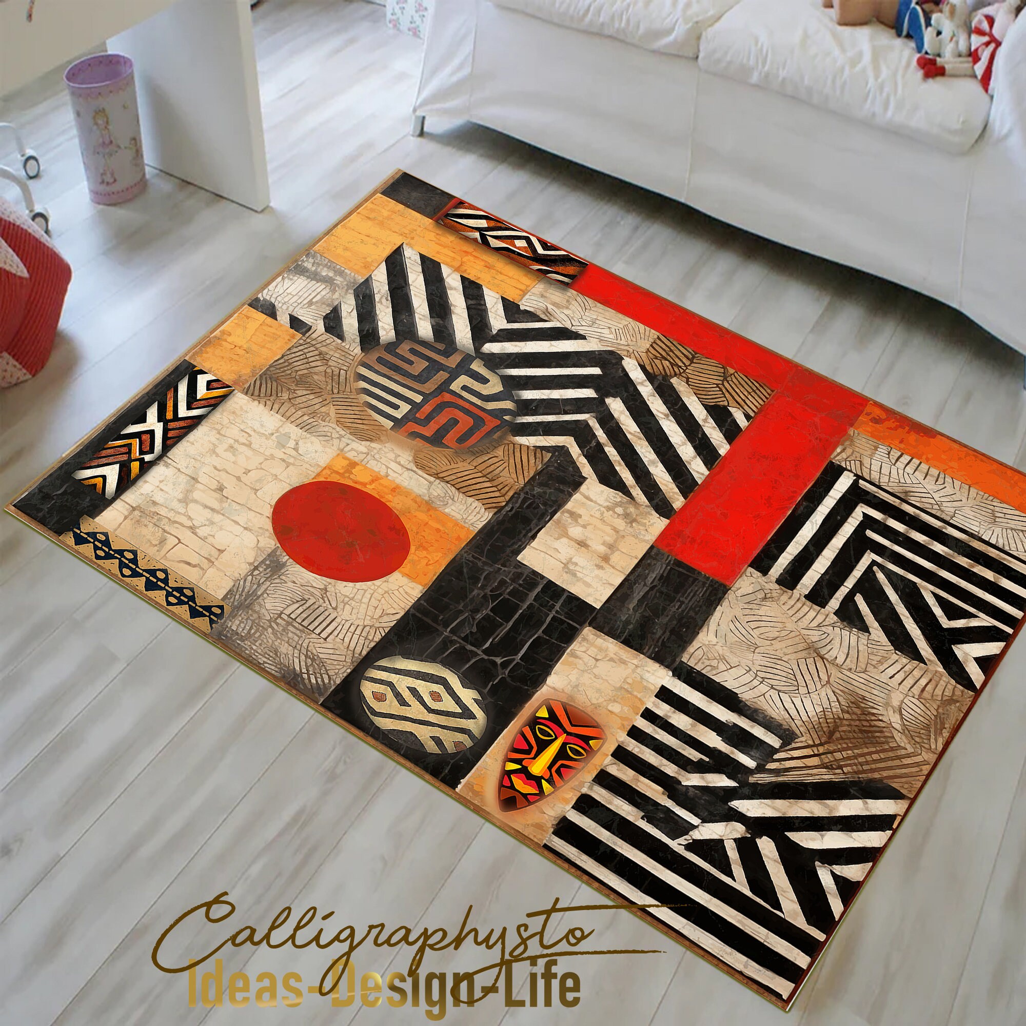Afrocentric Rug Afrocentric Area Rug | Safari Ethnic Print, Tribal Bedroom Carpet ...