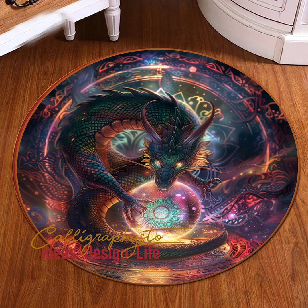 Dragon Round Rug, Mythical Pattern, Soft Non-slip (living Room Size) - Etsy