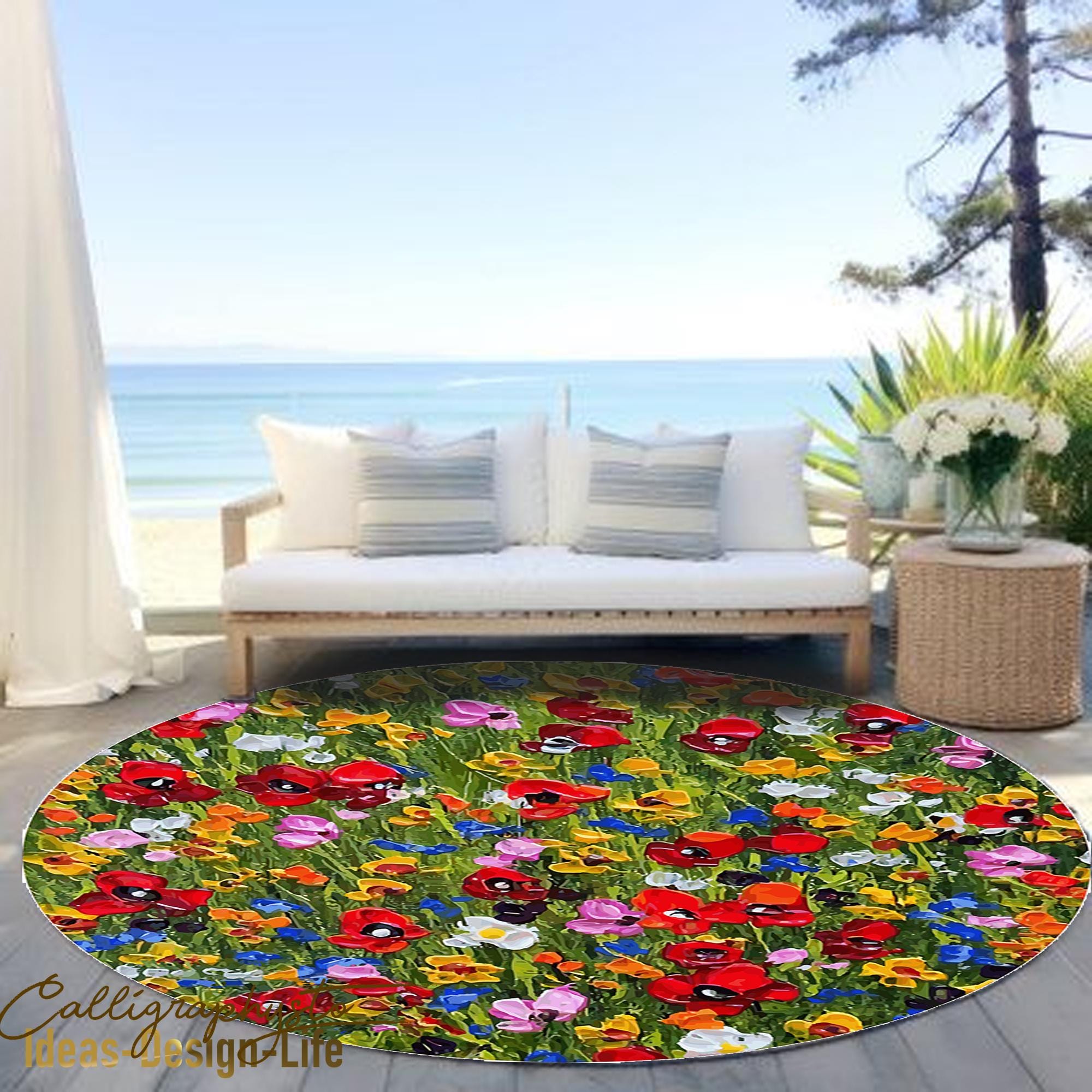 Round Fun Colorful Outdoor Rugs With Acrylic Paint Pattern - Etsy