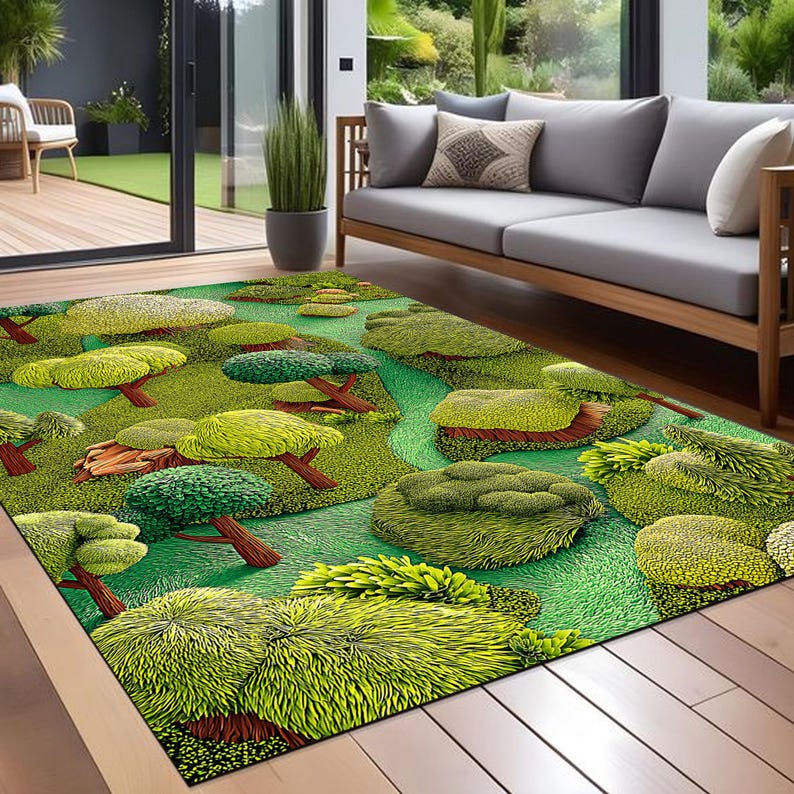 Forest Throw Rug 3D Forest Rug – Green Woodland Carpet, Nature Inspired Decor - Etsy