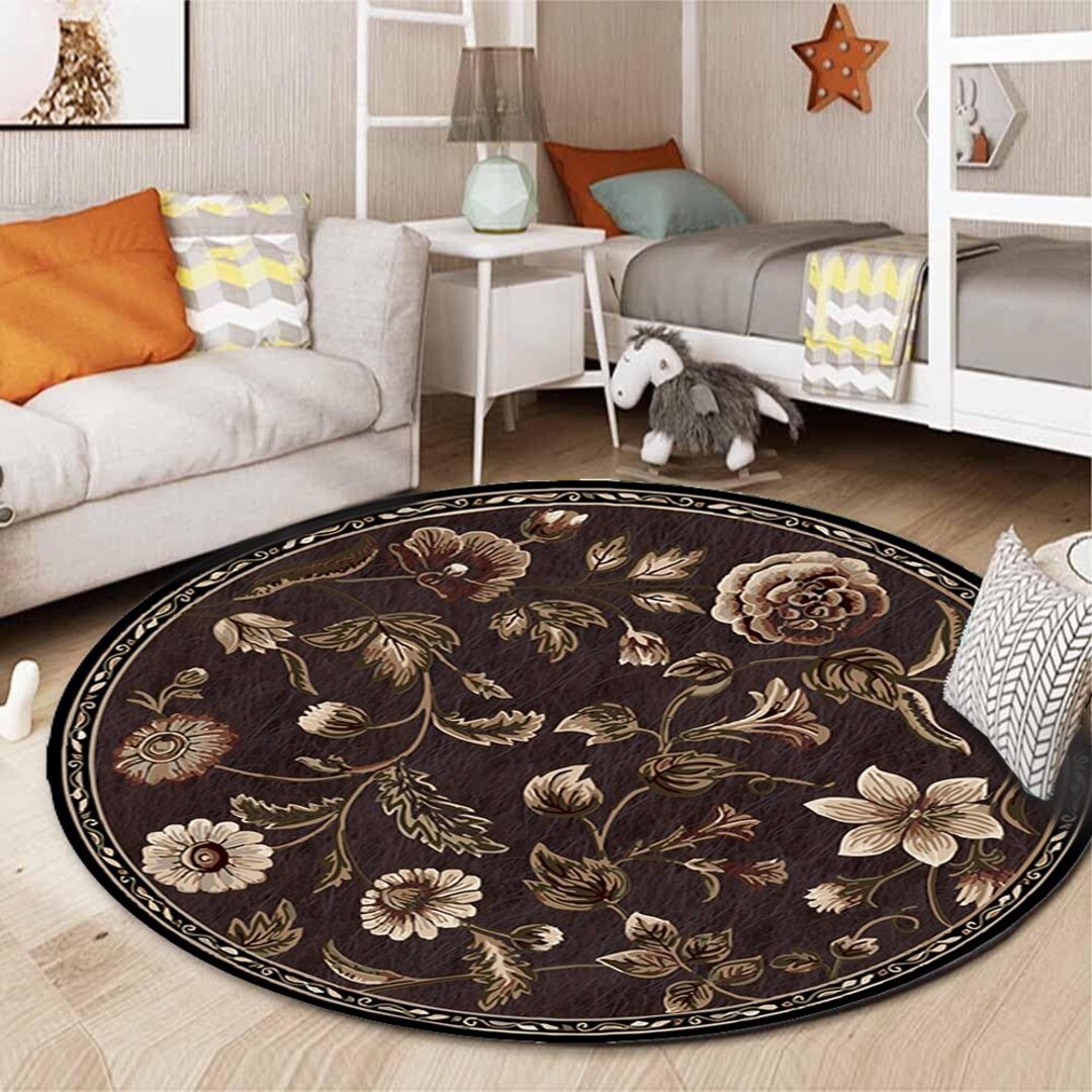 Round Gothic Rug Floral Gothic Round Area Rug: Dark Cottagecore Style - Etsy