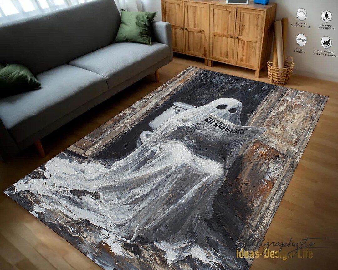 Ghost Rugs Ghost Reading Newspaper in the Toilet Victorian Style, Halloween Design ...