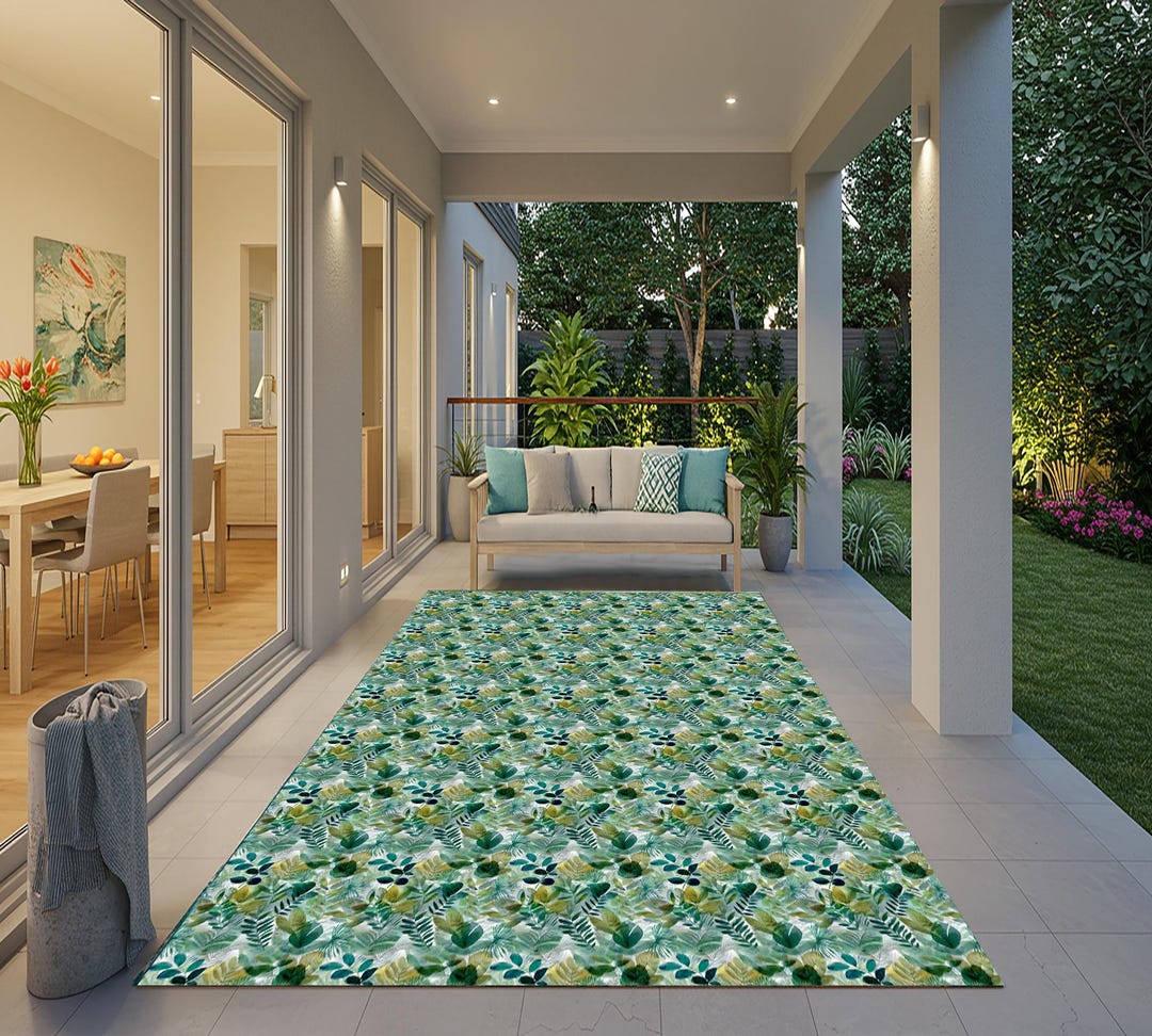 Botanical Outdoor Rug, Colorful Garden Patio Mat, Non-slip Washable - Etsy