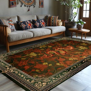 Victorian Gothic Floral Rug: Art Nouveau Snake, Cottagecore Decor