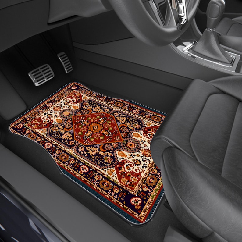 Luxurious Red Persian Rug Car Mats - Set of 4: Stylish, Universal Fit ...