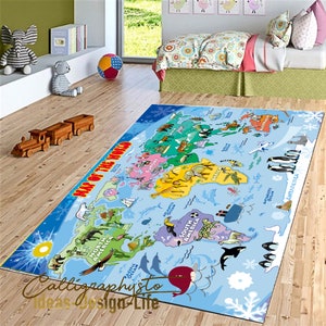 Neugeborenen Teppich|Weltkarte Baby Teppich|Weltkarte Baby Teppich|Babyteppich mit Tiermotiven|Anti-Rutsch-Matte für Kinderzimmer|Babyteppich