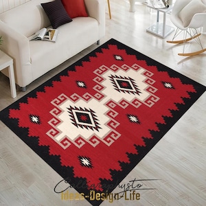Colorful Ethnic Carpet, Geometric Printed Nonslip Area Rug, Tribal Mat, Rustic Home Decor