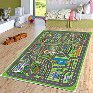 Kinder Straßen Auto Spielmatte Spaß Interaktive Spielzeit Matte Mädchen Jungen Schlafzimmer Kinderzimmer Klassenzimmer Spielkamerad Grüne Kinderteppiche