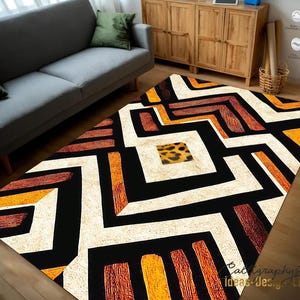 Savannah Teppich | Afrikanischer Läufer | Afrozentrischer rutschfester Teppich | Safari Ethnic Bodenkunst | Maschinenwaschbarer Teppich | Tribal Style braun matt