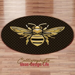 Manchester Bee Rug Honeycomb Bee Round Rug: Embroidered Black Floor Carpet - Etsy