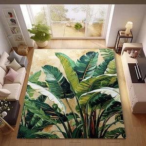 Tropical Palm Tree Area Rug – Exotic Flower Floor Mat, Non-slip - Etsy