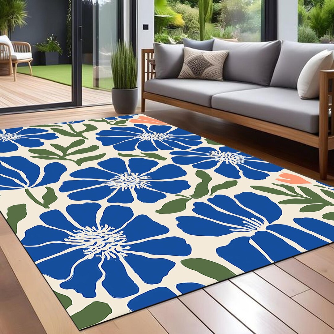 Floral Garden Area Rug, Outdoor Patio Mat (non-slip, Easy Clean) - Etsy