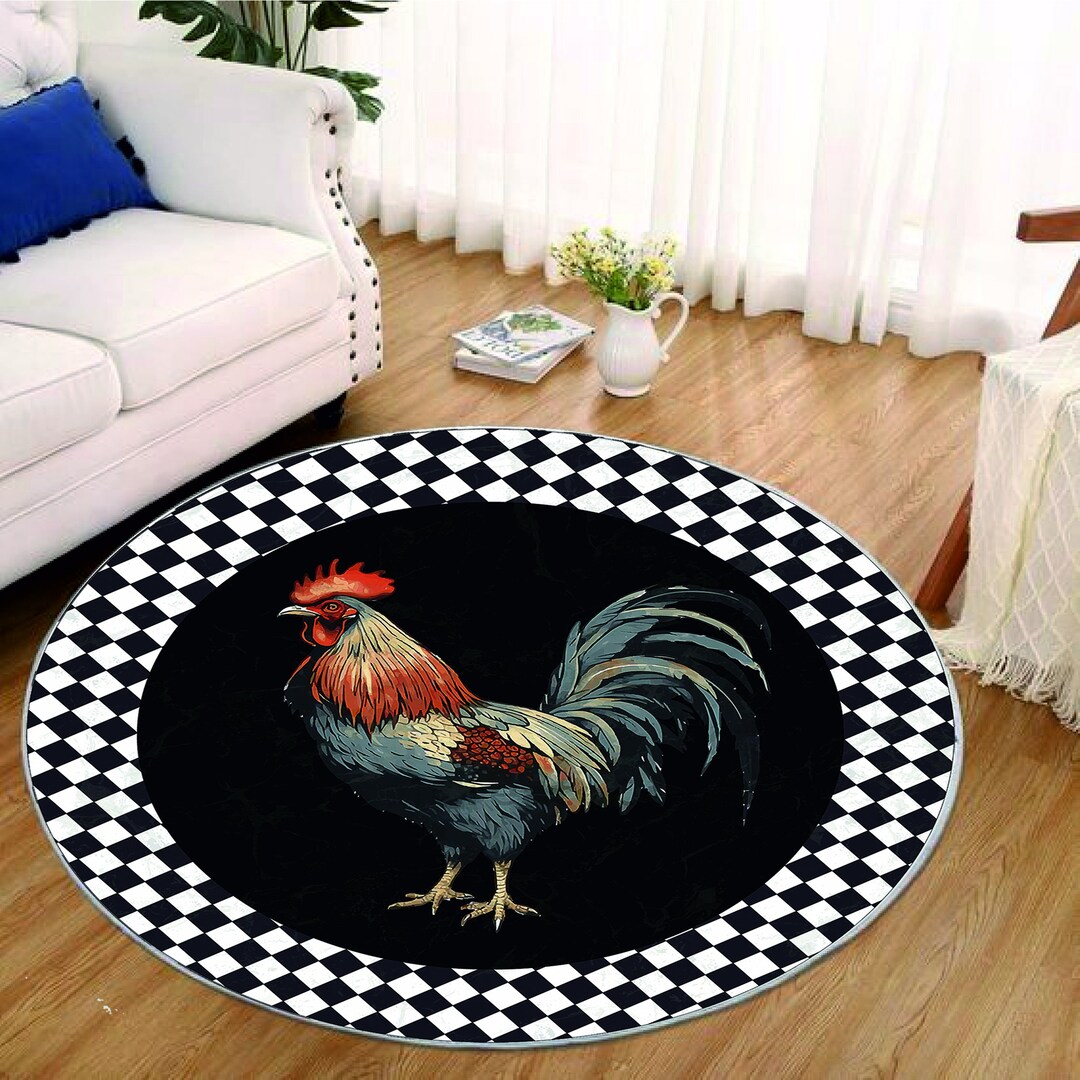 Chiken Rugs Rooster Round Rug: Vintage Farmhouse Chicken Floor Carpet - Etsy