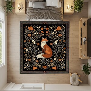Gothic Fox Rug: Vintage William Morris Style, Dark Academia Decor image 8