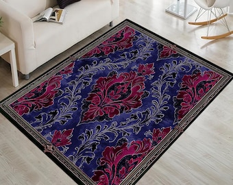 Midnight Blue Gothic Rug Victorian Floral Area Rug