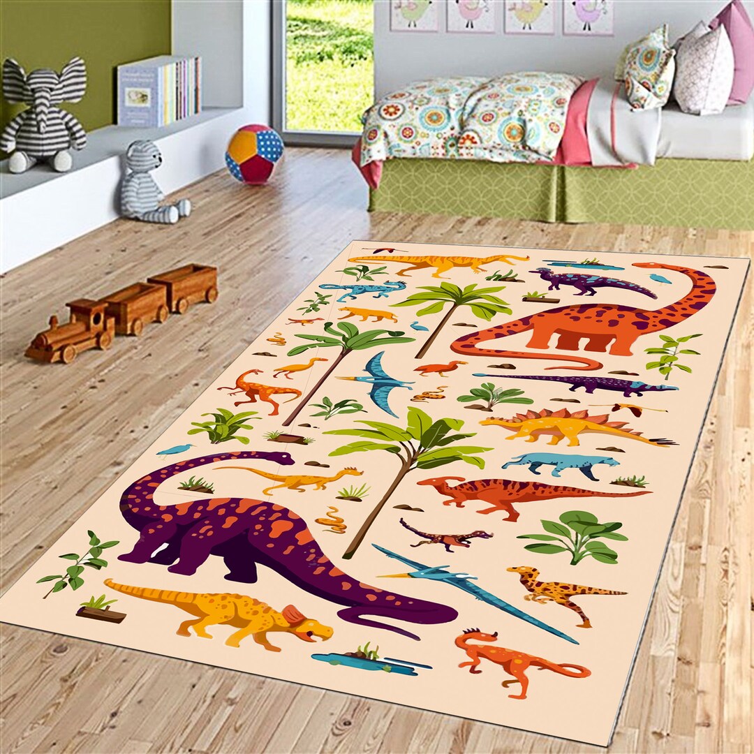 Dino Kindergarten Rug|jurassic Play Mat for Kids Room|trex Baby ...