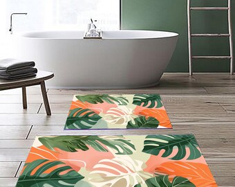 Trlyane Tappeto Bagno, Foglie verdi Tappetino Antiscivolo per Il Bagno,Soffice Tappeto da Bagno in Microfibra per Casa e cucina Zerbino Ingresso, Assorbente, Lavabile in Lavatrice,50 x 80 cm