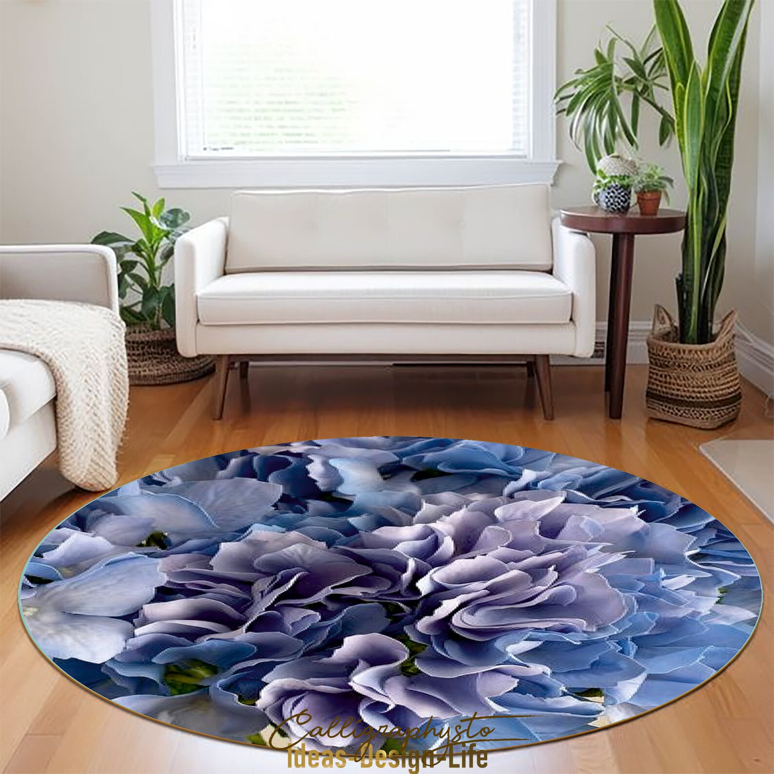 Tufted Rug Blue Hydrangea Floral Round Rug, Blue Hydrangea Pattern (soft, Non-slip) - Etsy