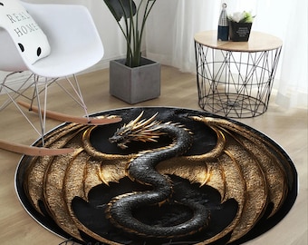Dragon Round Rug: Mythological Home Decor (Soft, Durable, Non-Slip)