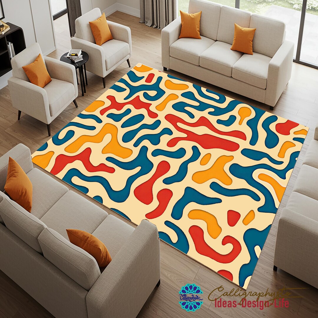Subtle Abstract Pattern On Rug Retro Abstract Rug, Colorful Design (machine Washable, Non-slip) - Etsy