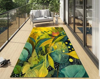 Botanical Garden Rug: Colorful Leaf Pattern (Non-Slip, Washable)