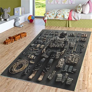 Military Equipment Rug: Non-Slip Kids Play Mat