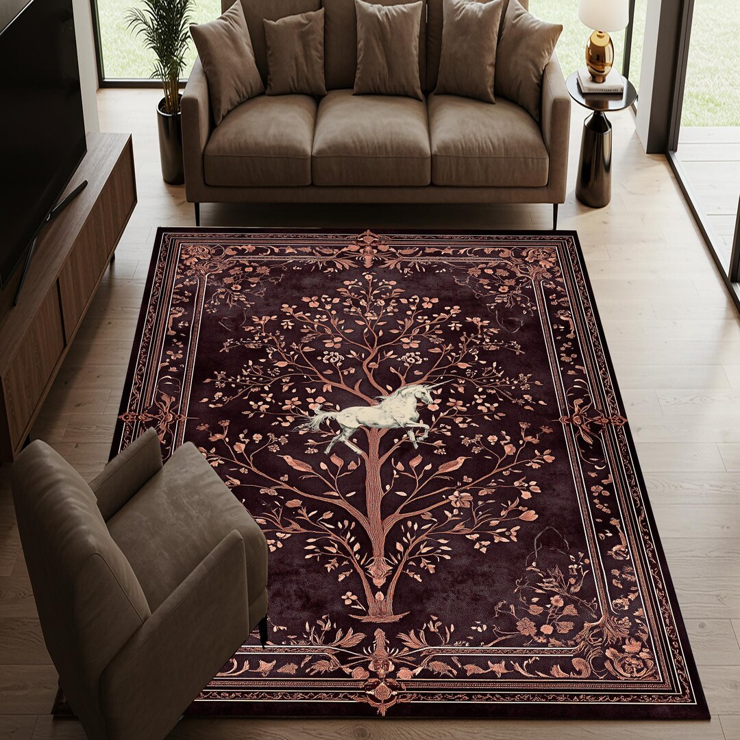 Medieval Area Rug Gothic Unicorn Area Rug: Dark Purple Medieval Floor Art - Etsy