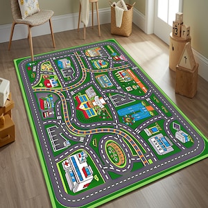 Kids Car Play Mat: Interactive Road Rug for Nursery or Bedroom, 90s Nostalgia