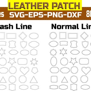 Lederen patch bundel SVG, lederen patch sjabloon, hoed patches SVG, patch vorm met steken SVG, lederen patch png, lasergesneden bestanden.