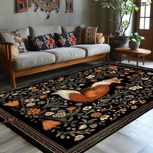 Gothic Fox Rug: Vintage William Morris Style, Dark Academia Decor image 5