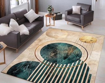 70s Retro Area Rug: Mid-Century Modern Colorful Patio Rug