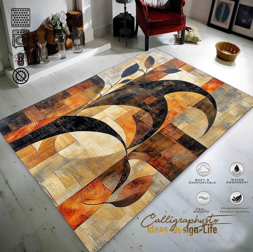 Retro Mid-century Modern Area Rug: Colorful Indoor/outdoor Patio Decor ...
