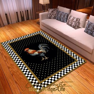 Rooster Area Rug: Checkered Black Chicken Path - Non-slip Floor Mat - Etsy