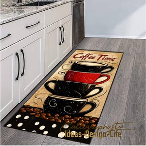 Coffee Themed Kitchen Rug, Runner Non-Slip Washable Carpet, Kitchen Runner Carpet Mat