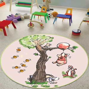 Tapis rond Winnie l'ourson, tapis de jeu rond pour enfants vintage, tapis de salon, tapis de décoration d'intérieur