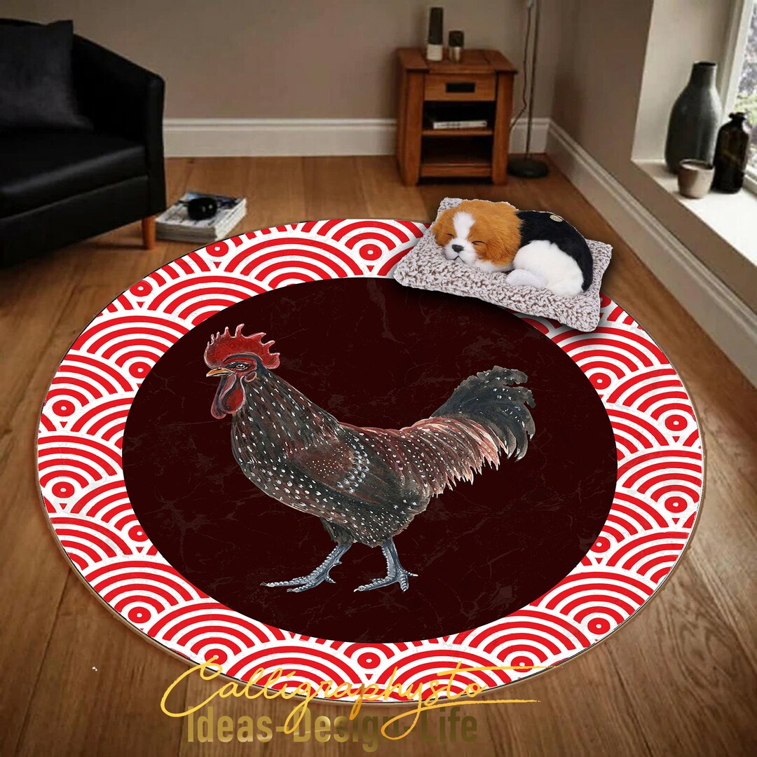 Rooster Round Rug: Vintage Farmhouse Chicken Floor Carpet - Etsy