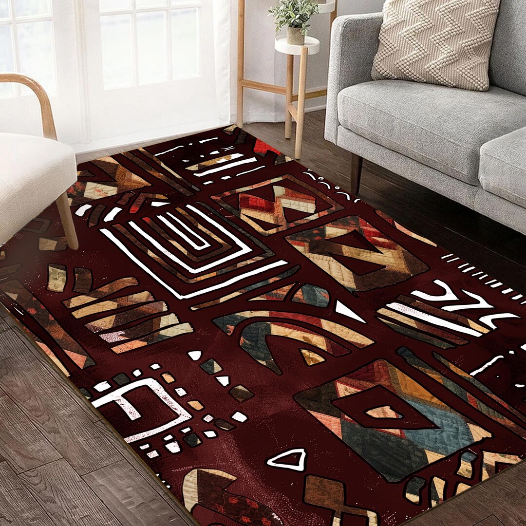 Afrocentric Area Rug | African Tribal Art, Brown Non-slip Carpet - Etsy