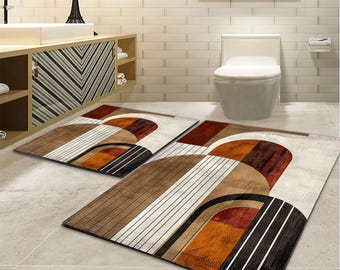 Mid Century Modern Bath Rug: Abstract Geometric, Non-Slip, Machine Washable