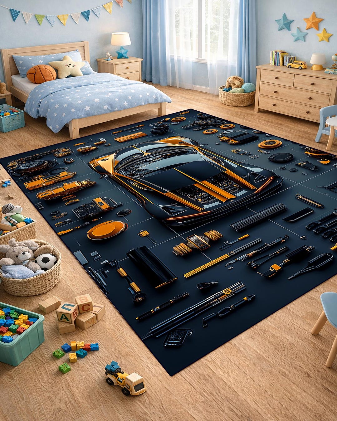 Bugatti Chiron Exploded View Rug: Kids Car Play Mat, Non-slip Base - Etsy