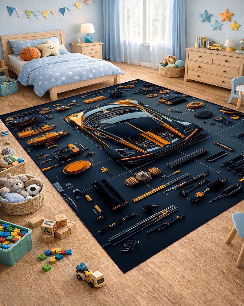 Bugatti Chiron Exploded View Rug: Kids Car Play Mat, Non-slip Base - Etsy