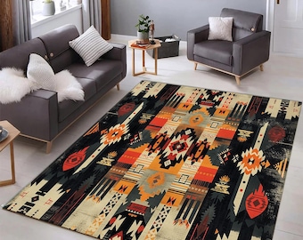 Boho Aztec Rug: Non-Slip Washable Kitchen Living Room Decor