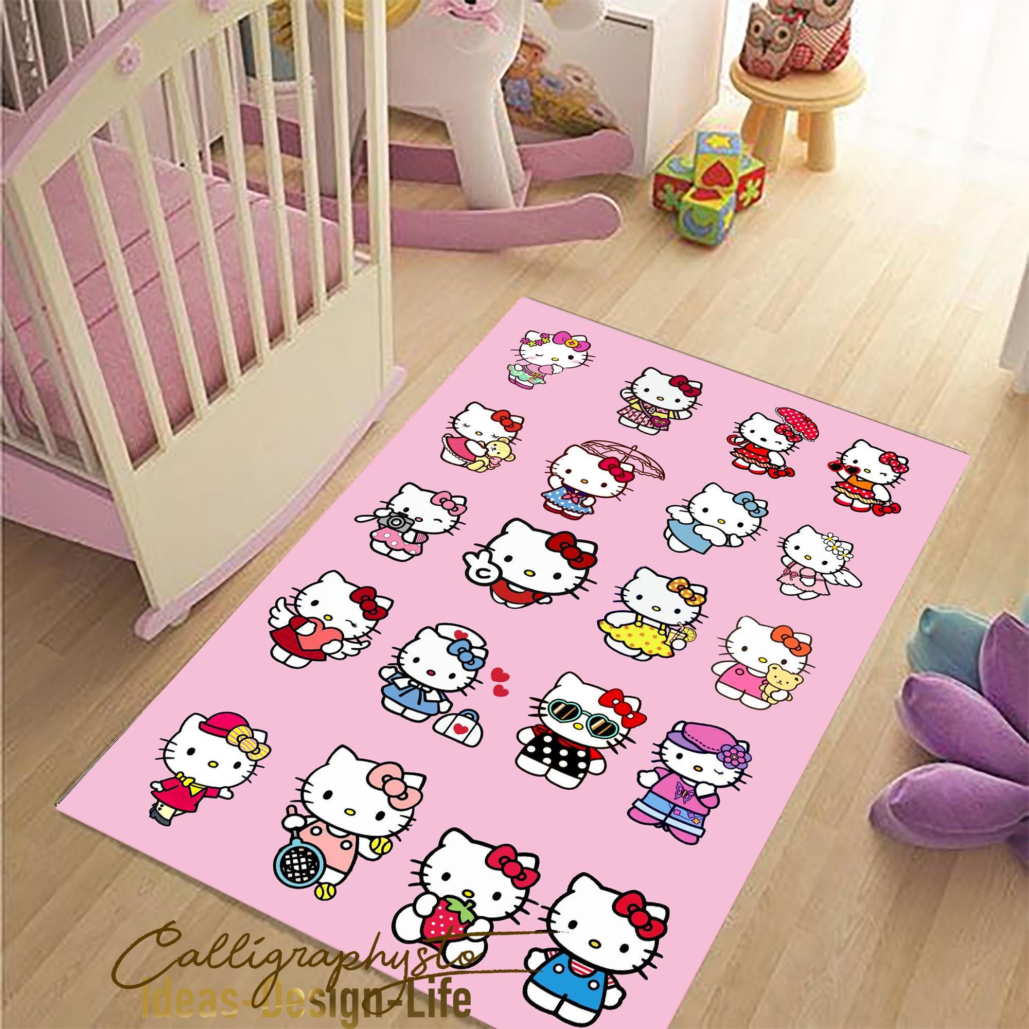 Hello Kitty Rug, Non-slip, Machine Washable, Kids Room Decor