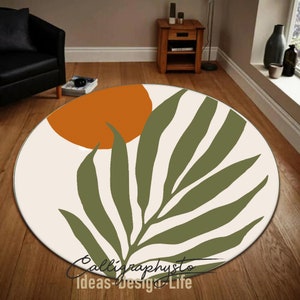 Round Rug|Colorful Floor Carpet|Abstract Non Slip Circle Rug|Plant Anti Slip Mat|Geometric Area Rugs|Pink Rug For Living Room
