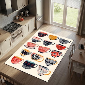 Coffee Themed Kitchen Rug, Runner Non-Slip Washable Carpet, Kitchen Runner Carpet Mat
